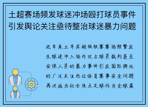 土超赛场频发球迷冲场殴打球员事件引发舆论关注亟待整治球迷暴力问题